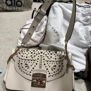 Furla Beige Crossbody Bag with Gold Chain